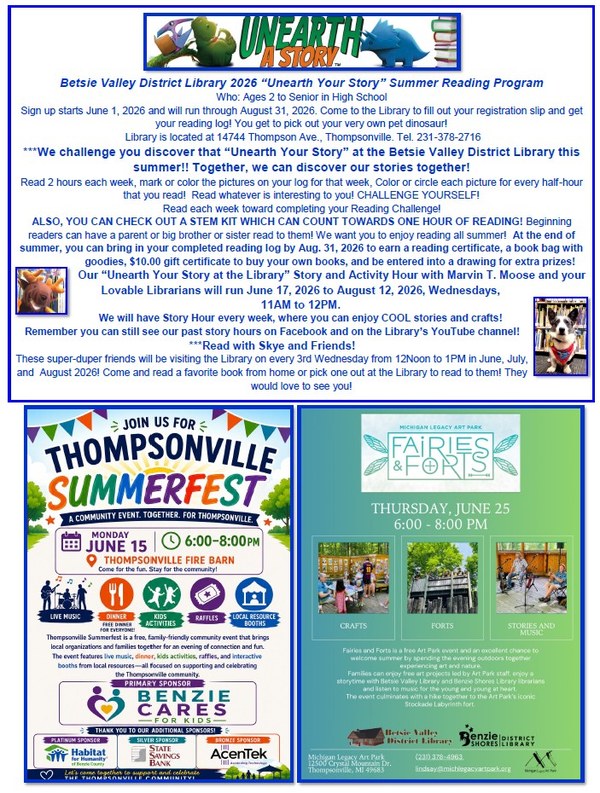 Unearth Your Story Summer Reading Program at the BVDL flyer